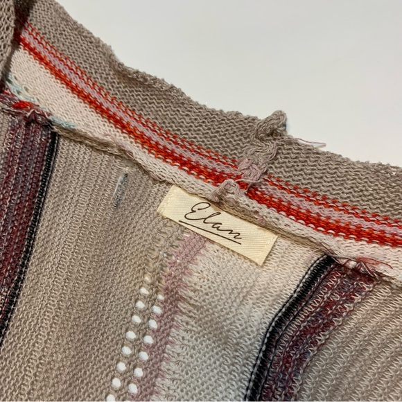 Elan Women's Open Front Cardigan Knit Asymetrical striped Cotton Multicolor - Picture 3 of 8